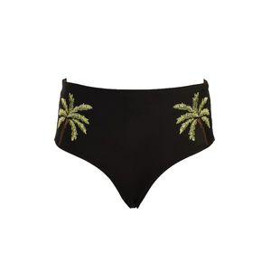 Trendyol Black Palm Embroidery Detailed High Waist Bikini bottom kép