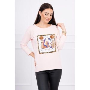 Blouse with graphics 3D and decorative pom pom powdered pink kép