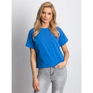 Basic women´s cotton t-shirt in dark blue color kép