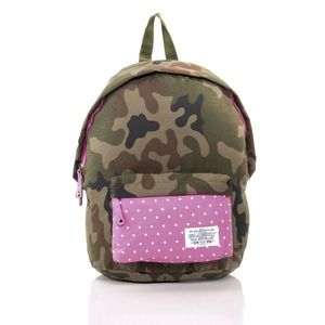 Pink school backpack with a camo motif kép