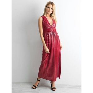 Long, pleated dress with a burgundy sheen kép
