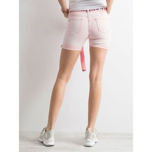 Pink denim bermuda shorts with a stripe with inscriptions kép