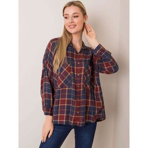 RUE PARIS Shirt in brown and navy blue with a check pattern kép