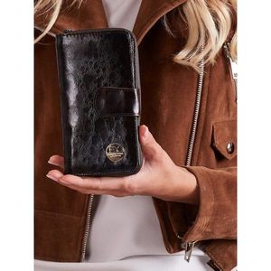 Women´s black leather wallet with a flap kép