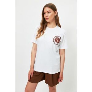 Trendyol White 100% Organic Cotton Printed Boyfriend Knitted T-Shirt kép