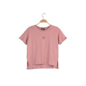 Trendyol Dried Rose Embroidered Basic Knitted T-Shirt kép