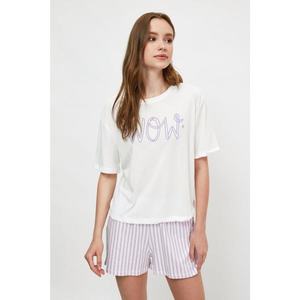 Trendyol Lilac Slogan Knitted Pajamas Set kép