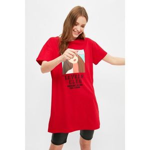 Trendyol Red Printed Knitted T-shirt Dress kép