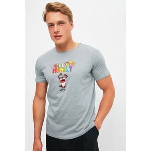 Trendyol Gray Men Regular Fit Crew Neck Licensed Tasmanian Devil Printed T-Shirt kép