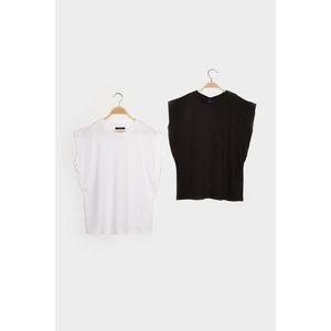 Trendyol 2-Pack Black-White Sleeveless Basic Knitted T-Shirt kép