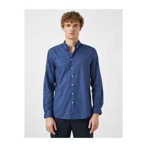 Koton Men's Navy Blue Classic Collar Long Sleeve Printed Shirt kép