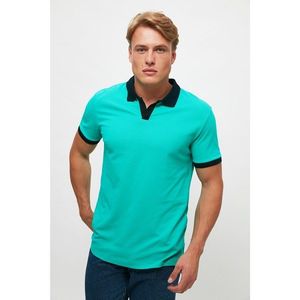 Trendyol Green Men's Slim Fit Contrast Collar Detailed Polo Neck T-shirt kép
