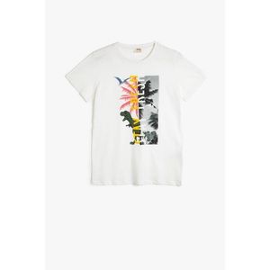 Koton Ecru Crew Neck Printed Short Sleeve T-Shirt kép