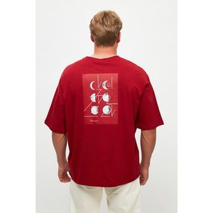 Trendyol Claret Red Men's Short Sleeved Back Printed Oversize T-Shirt kép