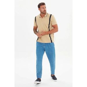 Trendyol Beige Men's Slim Fit Short Sleeve Striped Detailed Polo Neck T-shirt kép