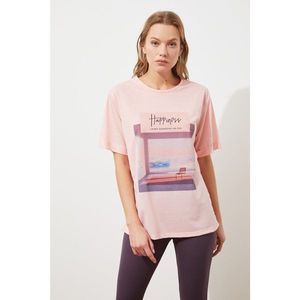 Trendyol Pink Printed Boyfriend Knitted T-Shirt kép