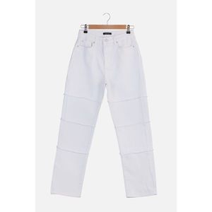 Trendyol White Tassel Detailed High Waist Straight Jeans kép