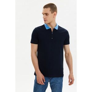 Trendyol Navy Blue Men's Short Sleeve Slim Fit Zipper Detailed Polo Neck T-shirt kép