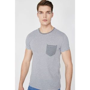Koton Men's Gray Crew Neck Short Sleeve Pocket Detailed Striped T-Shirt kép