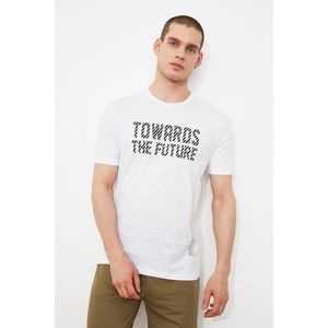 Trendyol White Men's Slim Fit Crew Neck Short Sleeve Printed T-Shirt kép