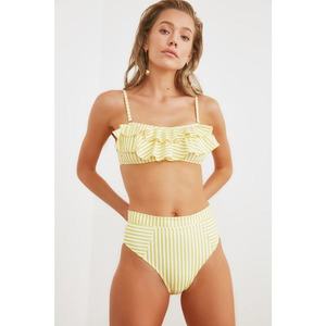Trendyol Yellow Striped High Waist Bikini Bottom kép