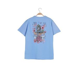Trendyol Blue Front and Back Printed Boyfriend Knitted T-Shirt kép