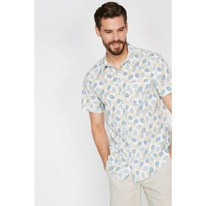 Koton Men's Blue Leaf Pattern Short Sleeve Shirt With One Pocket kép