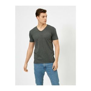 Koton Men's Gray V-Neck Stretchy Fabric Super Slim Fit Basic T-Shirt kép