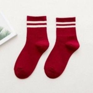 Piros - Divat női pamut csíkos zokni puha aranyos szilárd rövid sport alkalmi harisnya kép