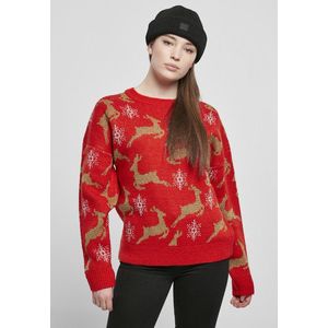 Urban Classics Ladies Oversized Christmas Sweater red/gold kép