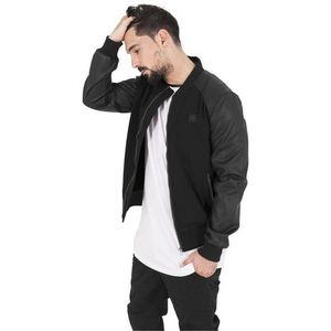 Urban Classics Cotton Bomber Leather Imitation Sleeve Jacket black/black kép
