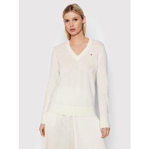 Tommy Hilfiger Sweater Wool Cashmere V-Neck WW0WW31563 Fehér Regular Fit kép