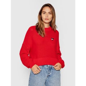 Tommy Jeans Sweater Tjw Homespun Heart Logo DW0DW10336 Piros Relaxed Fit kép