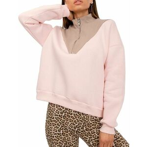 Női világos rózsaszín pulóver rövid cipzárral kép