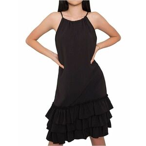 fekete női ruha fodrokkal kép