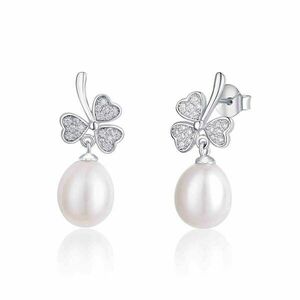 JwL Luxury Pearls JwL Luxury Pearls Négylevelű lóhere ezüst fülbevaló gyönggyel és cirkónium kővel JL0618 kép