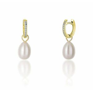 JwL Luxury Pearls JwL Luxury Pearls Ezüst karika fülbevalók a Kate hercegnő valódi gyöngy és cirkónium kövekkel 3 az 1- ben JL0686 kép