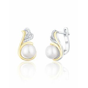 JwL Luxury Pearls JwL Luxury Pearls Ezüst bicolor fülbevaló valódi gyöngyökkel és cirkónium kövekkel JL0720 kép