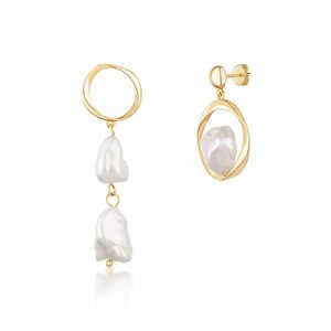 JwL Luxury Pearls JwL Luxury Pearls Aszimmetrikus, aranyozott fülbevaló igazi barokk gyöngyökkel JL0723 kép