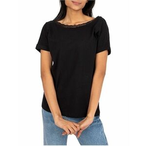 fekete klasszikus póló salma csipkével díszítve kép