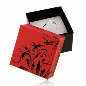 Piros-fekete ajándékdoboz gyűrűre, virágminta kép