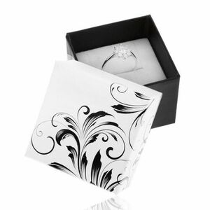 Ajándékdoboz gyűrűre, futó virág minta, fekete-fehér kombináció kép