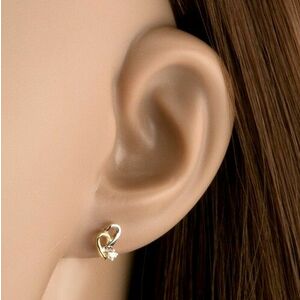 Kétszínű fülbevaló 9K aranyból - aszimmetrikus szív kontúr, cirkónia kép