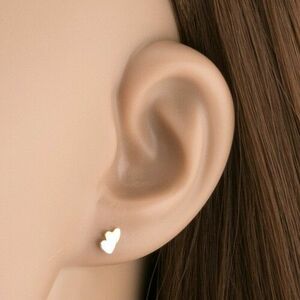 Kétszínű fülbevaló 9K aranyból - kicsi lapos szívecske, tükörfény kép