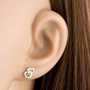Kétszínű fülbevaló 9K aranyból - összefonott egyenletes szív kontúr, stekkerek kép