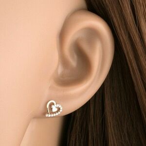 Fülbevaló 9K aranyból - szívkörvonal cirkóniás féllel és kis szívvel kép
