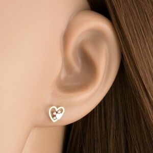 375 arany fülbevaló, szívkörvonal kisebb átlátszó cirkóniás szívvel kép