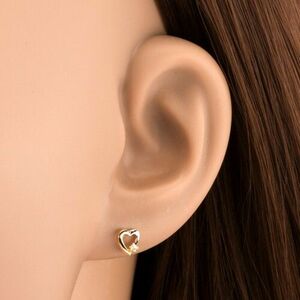 Bedugós fülbevaló 14K aranyból - kétszínű szív körvonal apró cirkóniával kép