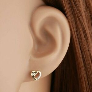 Briliáns fülbevaló 14K aranyból - kétszínű szív kivágással és gyémánttal kép