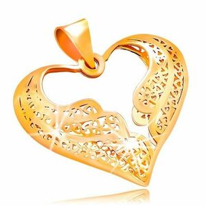585 arany medál - filigrán szív kétszínű angyalszárnyakkal kép
